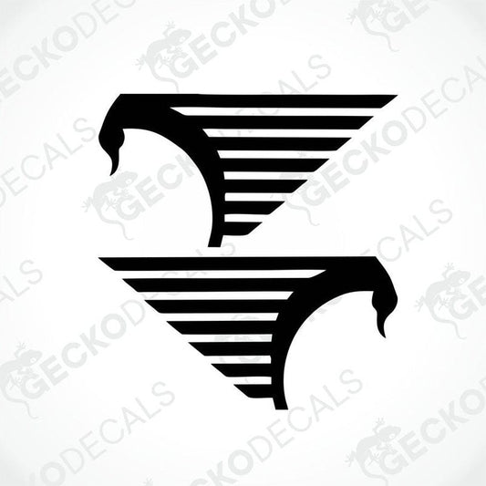 A set of two black and white wing-shaped decals.