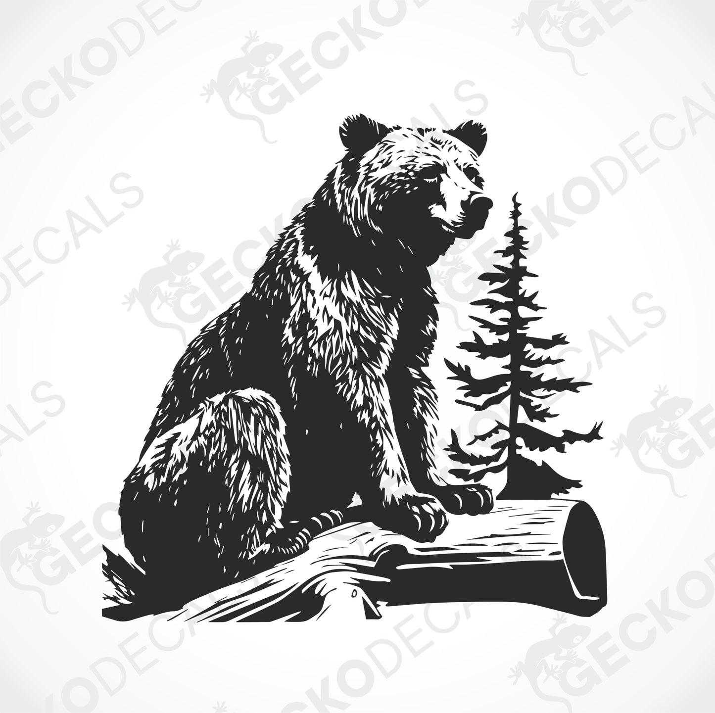 THE BEAR IS SITTING ON A STUMP