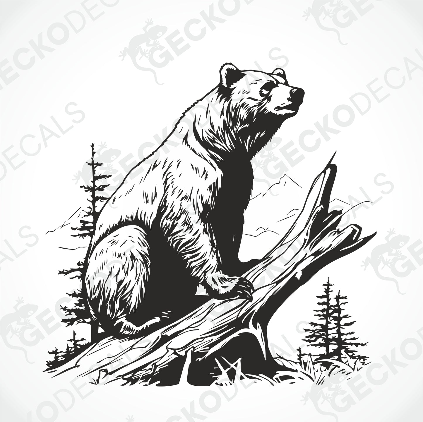 THE BEAR IS SITTING ON A STUMP