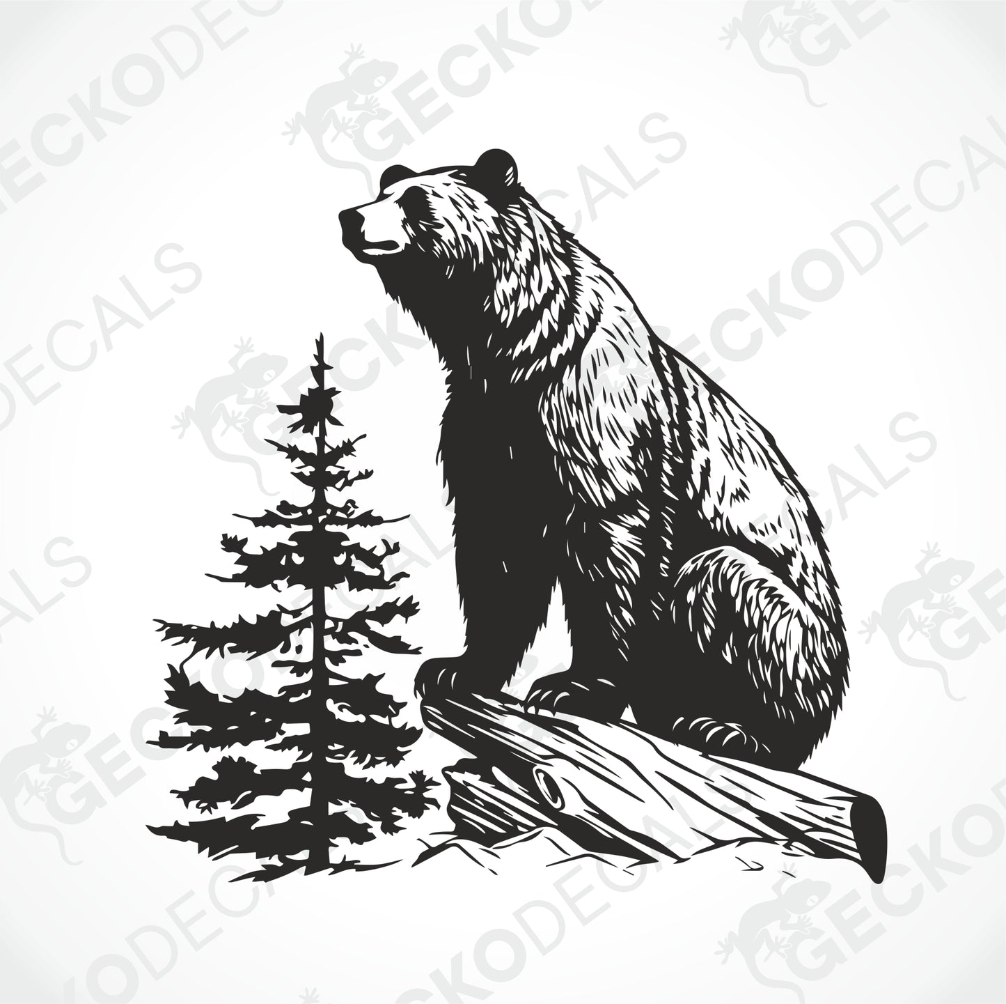 THE BEAR IS SITTING ON A STUMP