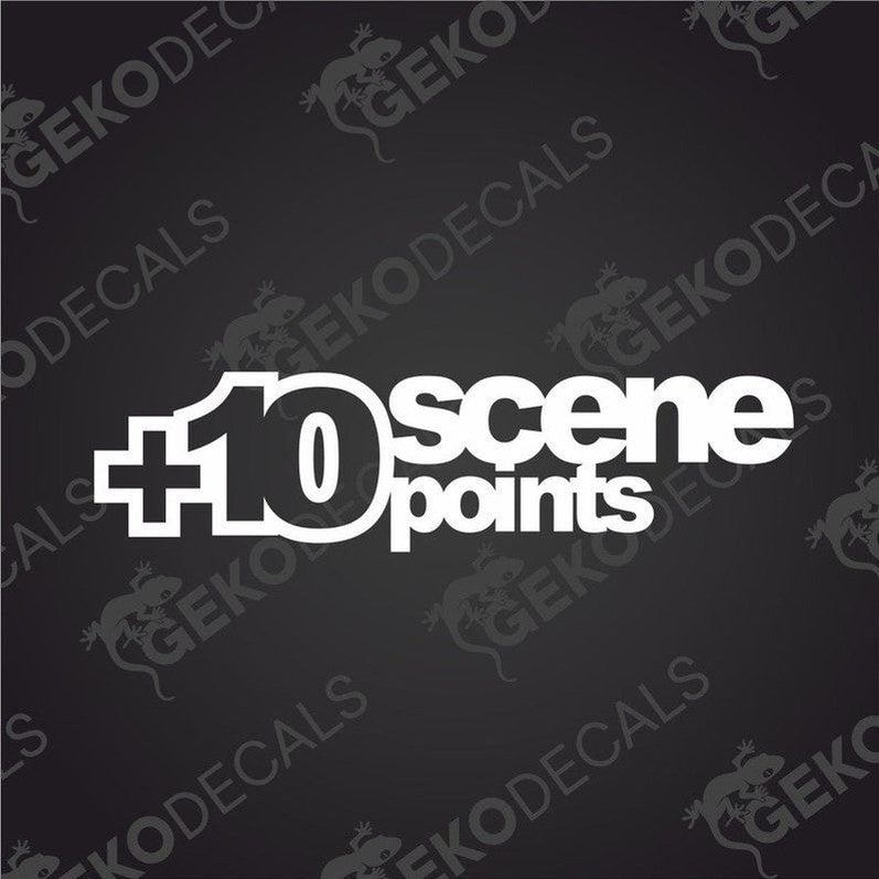 +10 Scene Points die cut vinyl car decal sticker with bold typography on transfer paper