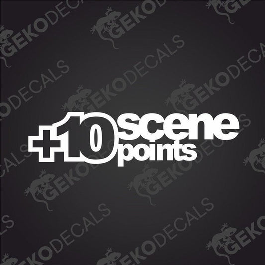 +10 Scene Points die cut vinyl car decal sticker with bold typography on transfer paper