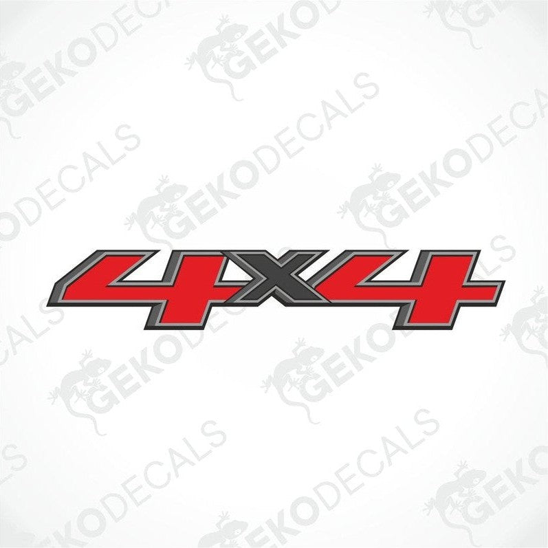 Red and black 4X4 die-cut car decal with gray metallic outline for off-road vehicles