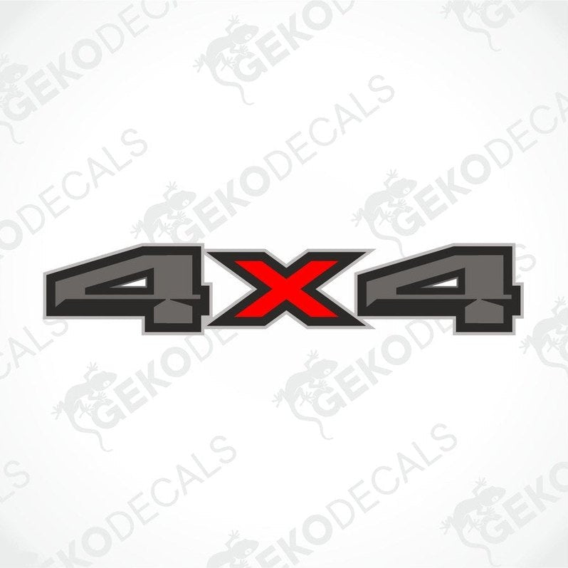 Red and gray 4X4 die-cut car decal with black outline on white background