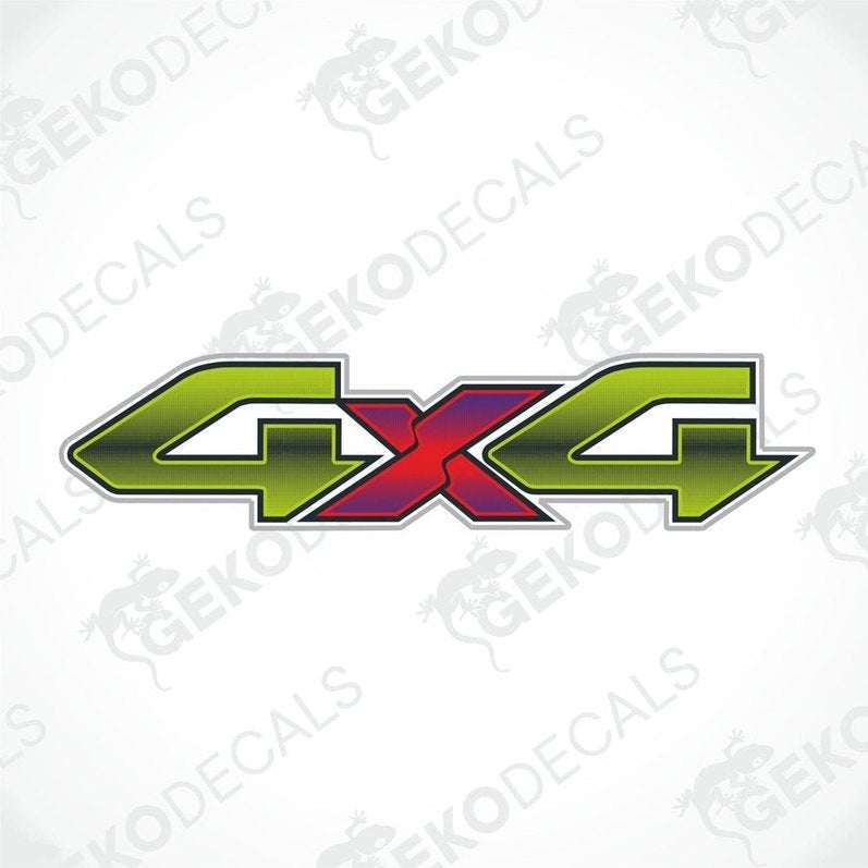 Lime green and red 4X4 die-cut decal with gradient text for off-road vehicles
