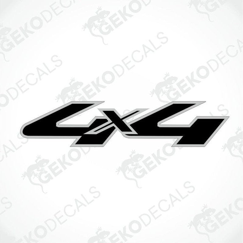 4x4 die-cut car decal with bold black lettering and silver outline for off-road vehicles