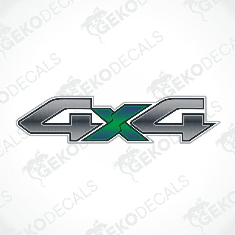Metallic silver and green gradient 4X4 die-cut car decal with black border