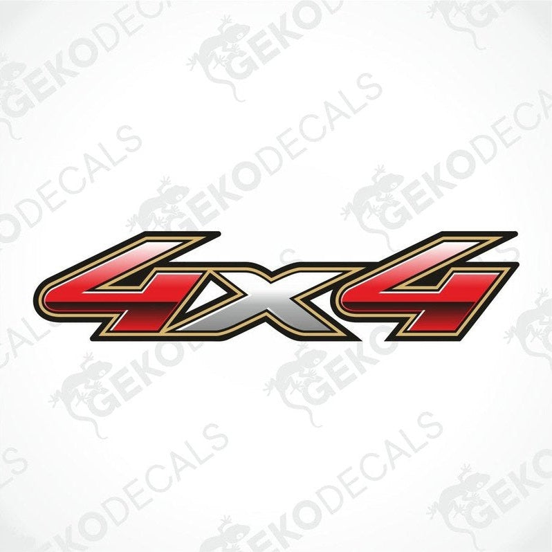 Red and gold 4x4 die-cut decal with silver x for car or truck
