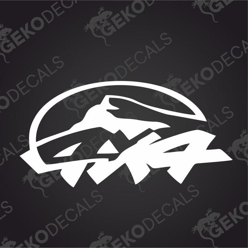 White 4x4 mountain silhouette die cut vinyl decal for car exterior or interior
