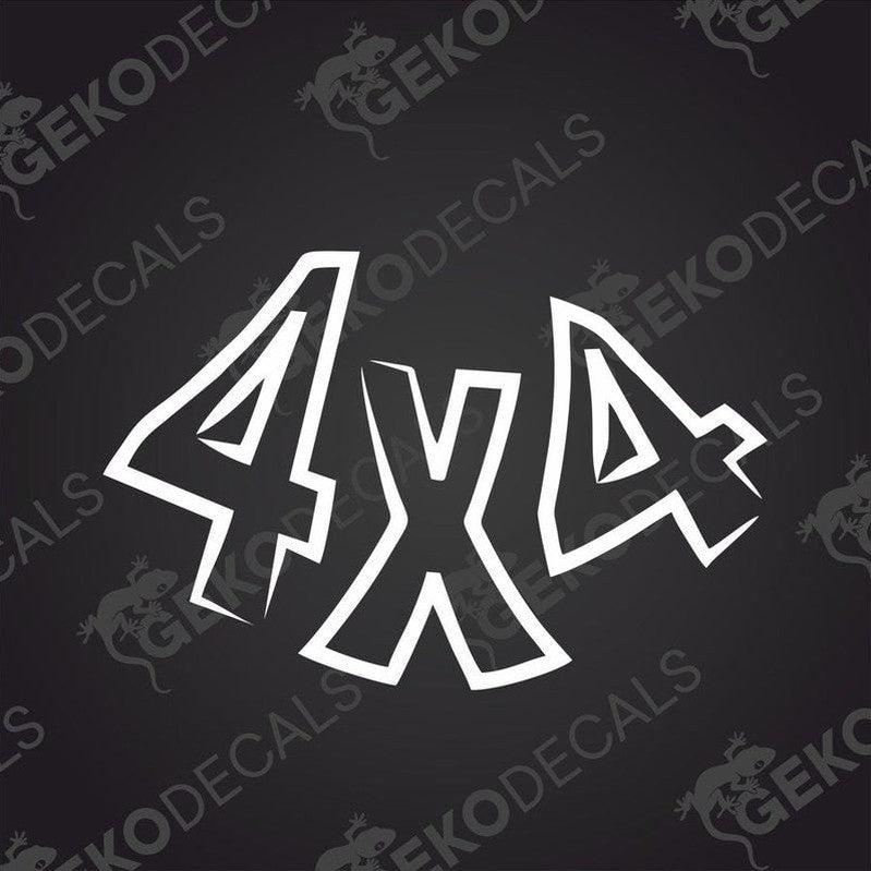 White 4x4 die cut car decal with bold angular font for off road vehicle