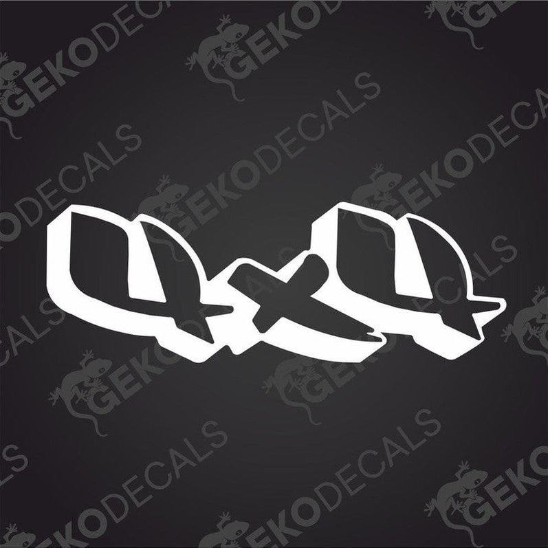 White 4x4 die cut car decal with bold rugged font on transfer paper