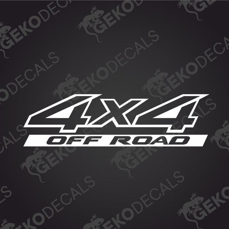 White 4x4 Off Road die cut decal with bold angular font and black text bar