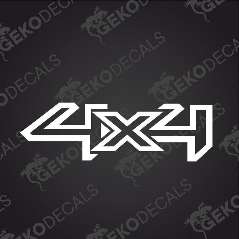 White 4X4 die cut car decal with bold geometric block font on transfer paper