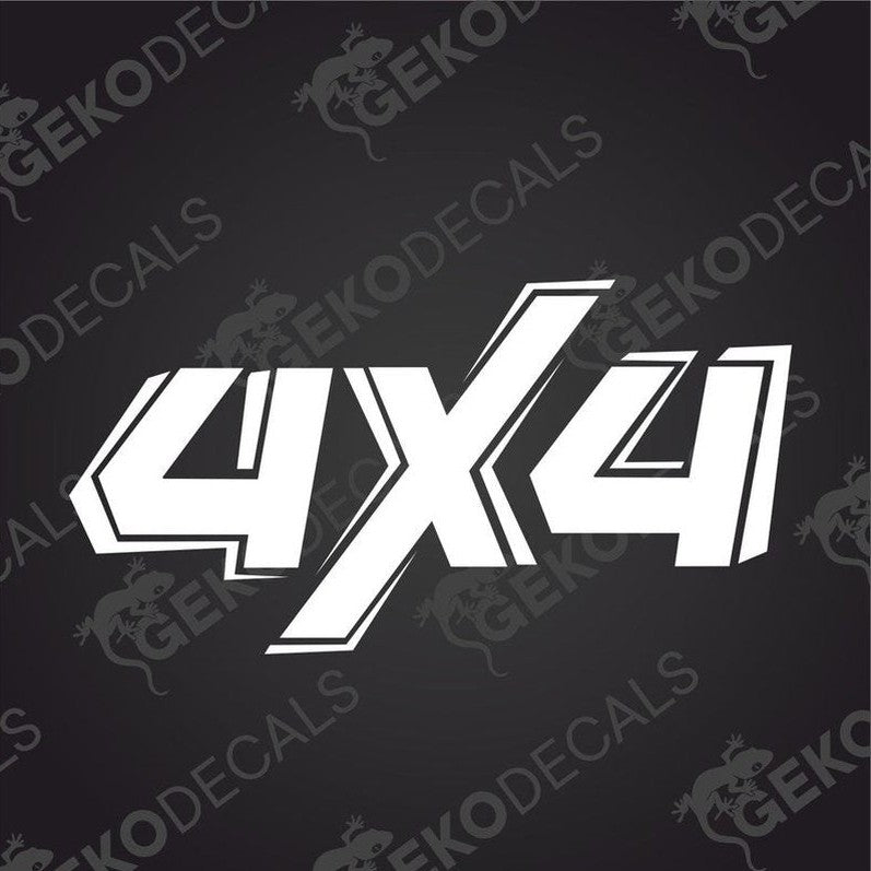 White 4X4 die cut car decal with black outlines and angular font on transfer paper
