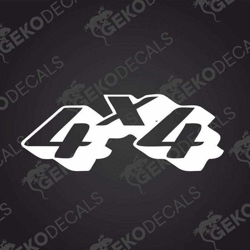 White 4X4 die cut car decal with bold blocky font and black outlines on transfer paper