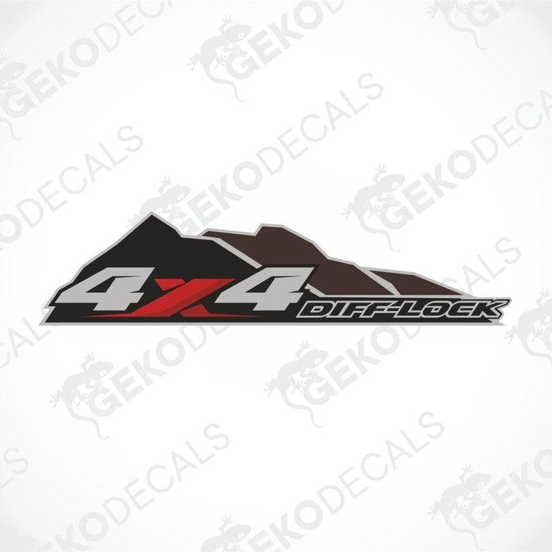 Black and brown 4X4 mountain range decal with red X and white DIFF-LOCK text for off-road vehicles