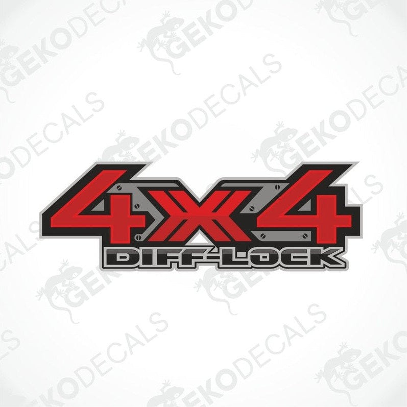 Red and black 4X4 DIFF-LOCK die-cut decal with rugged off-road styling for car exterior or interior