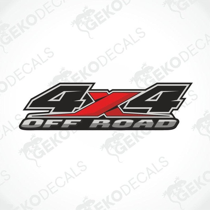 Black and red 4X4 OFF ROAD die-cut decal with silver lettering for car exterior or interior
