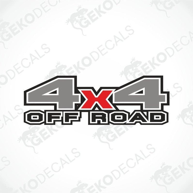 Gray and red 4X4 OFF ROAD die-cut vinyl decal for car exterior or interior