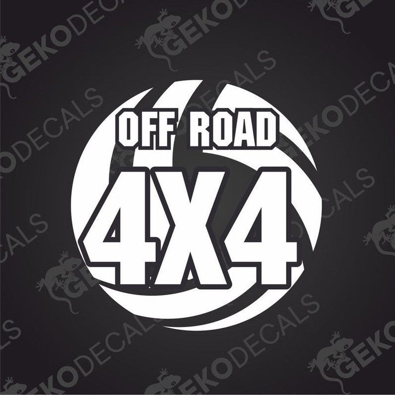 White 4X4 OFF ROAD die cut car decal with black outline on dark gray background