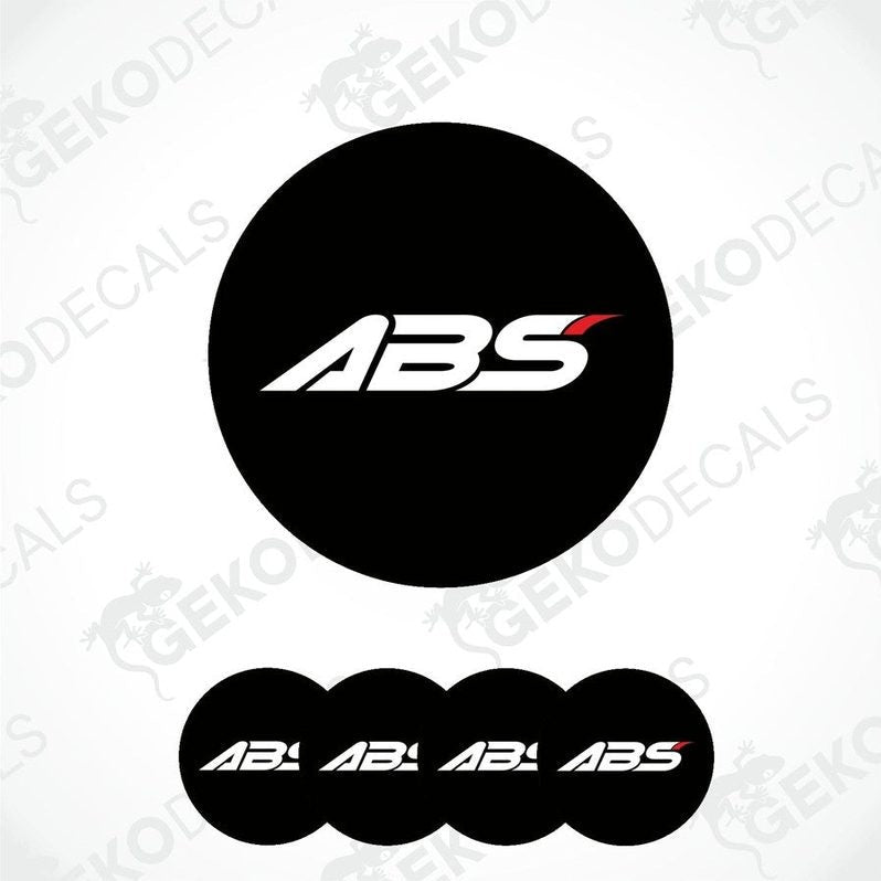 A set of four black vinyl stickers with the ABS logo printed on them.