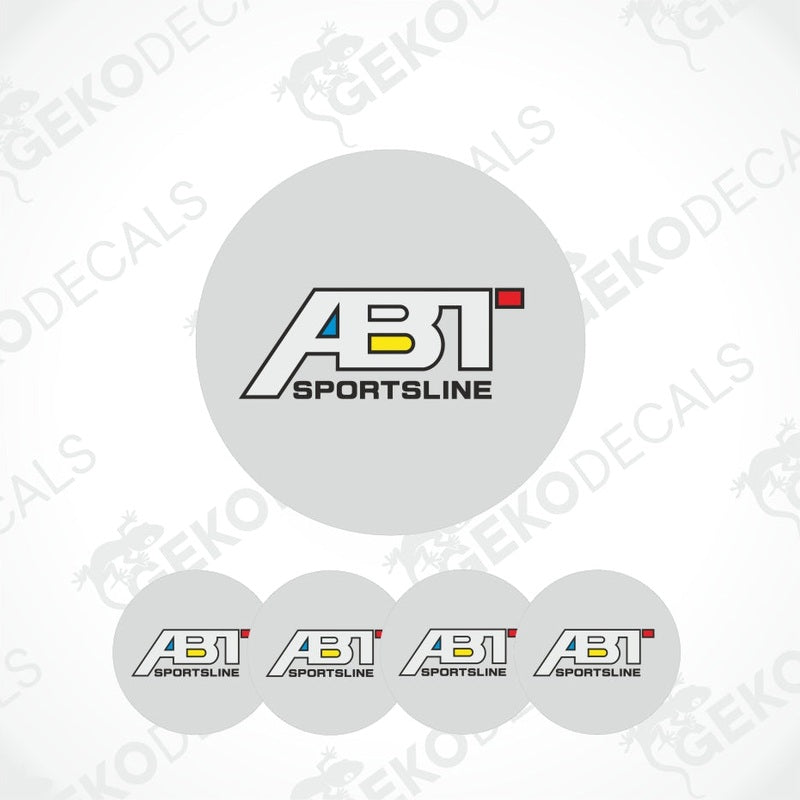 A set of round car decals with the ABT Sportsline logo in white, red, and yellow colors.