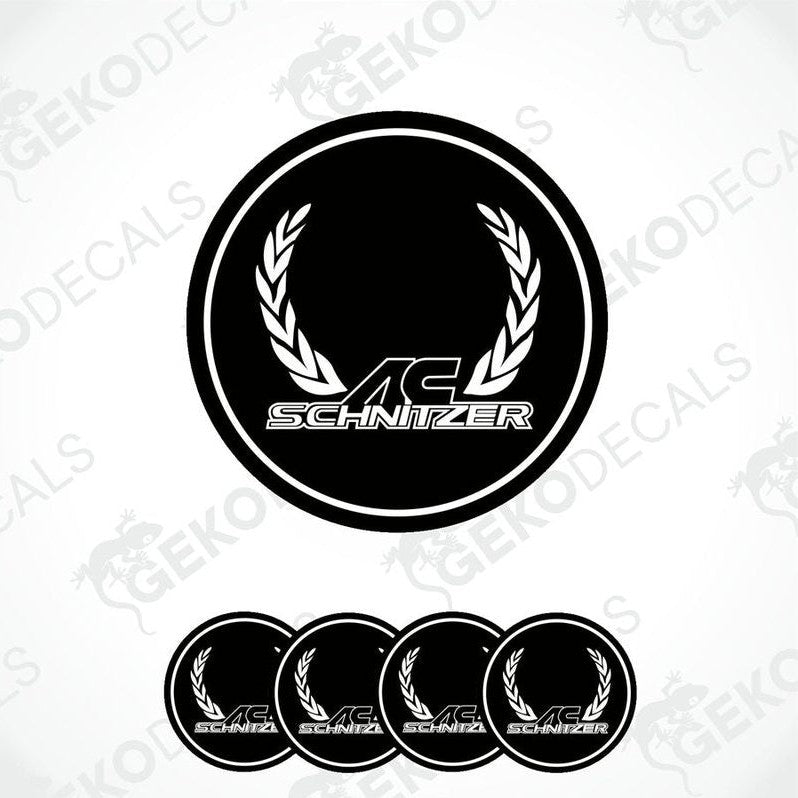 Set of four black and white vinyl decals with the AC SCHNIZER logo and a laurel wreath.