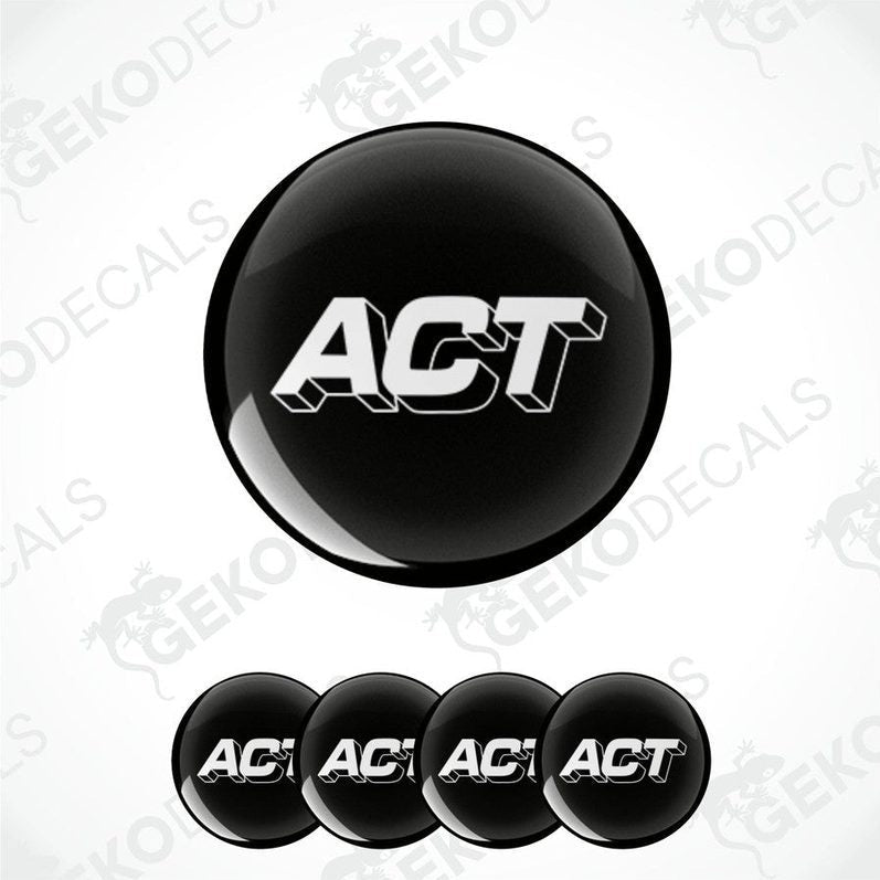 A set of four black vinyl decals with the 'ACT' logo in white text, displayed in a circular arrangement.