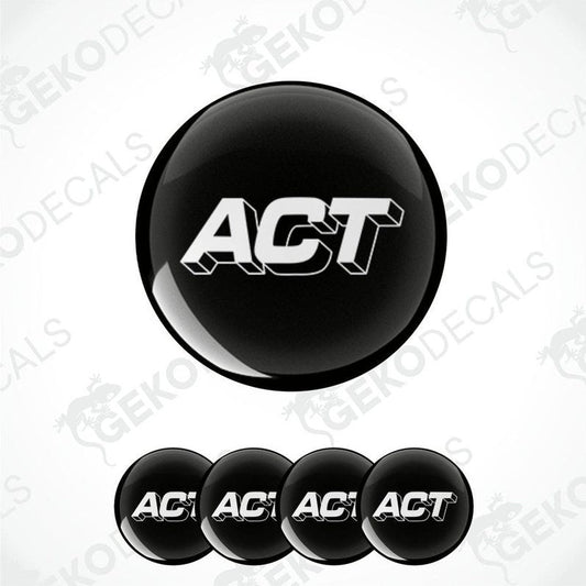 A set of four black vinyl decals with the 'ACT' logo in white text, displayed in a circular arrangement.