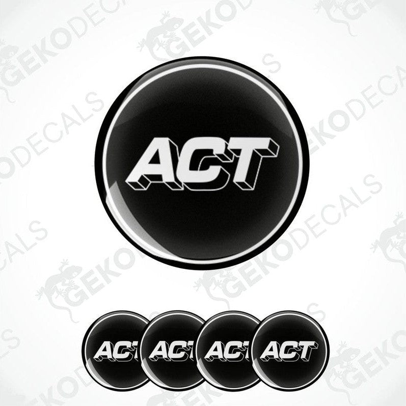 A set of four black vinyl decals with the 'ACT' logo in white text, displayed in a circular arrangement.