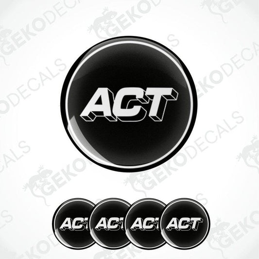 A set of four black vinyl decals with the 'ACT' logo in white text, displayed in a circular arrangement.