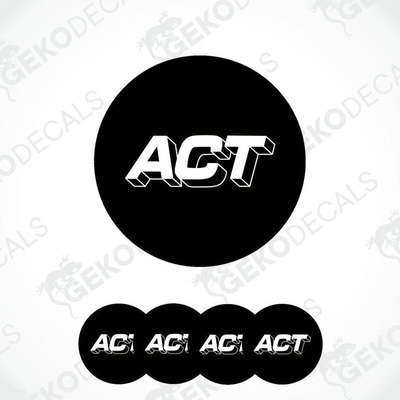 A set of four black vinyl decals with the 'ACT' logo in white text, displayed in a circular arrangement.