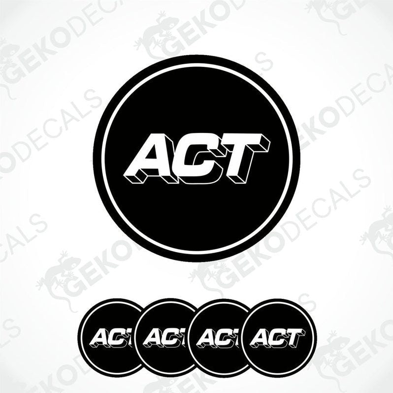 A set of four black vinyl decals with the 'ACT' logo in white text, displayed in a circular arrangement.