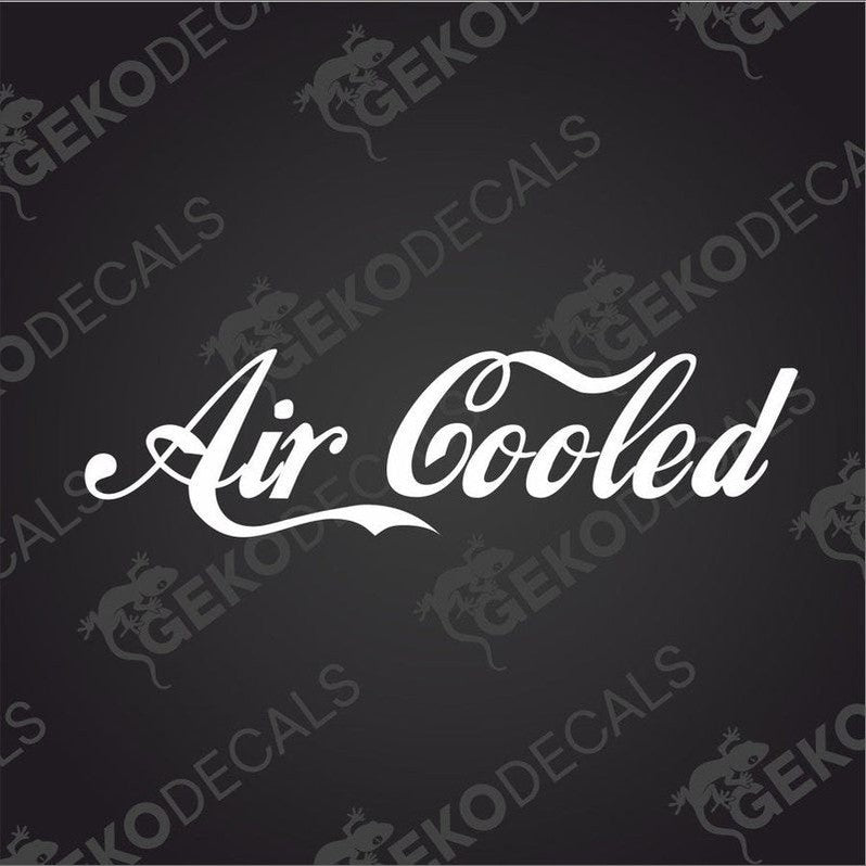 White Air Cooled die cut car decal in cursive script on transfer paper