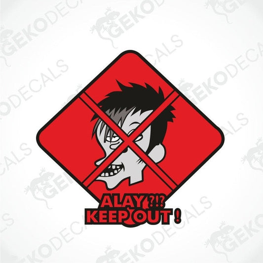 Red diamond zombie decal with ALAY KEEP OUT text and black border for exterior or interior use