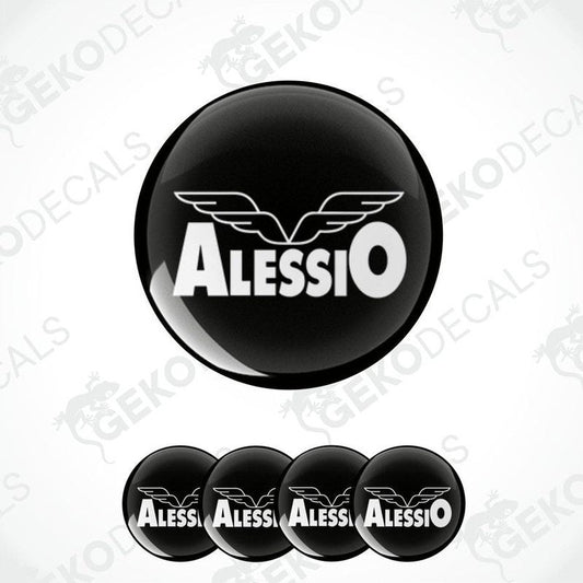 Set of four black vinyl decals with the word 'Alessio' and a wings logo