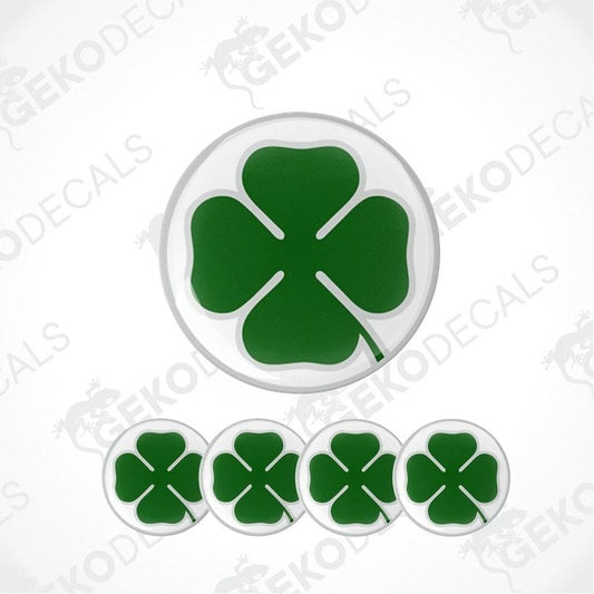 A set of Alfa Romeo Quadrifoglio stickers designed to be used as car wheel covers.