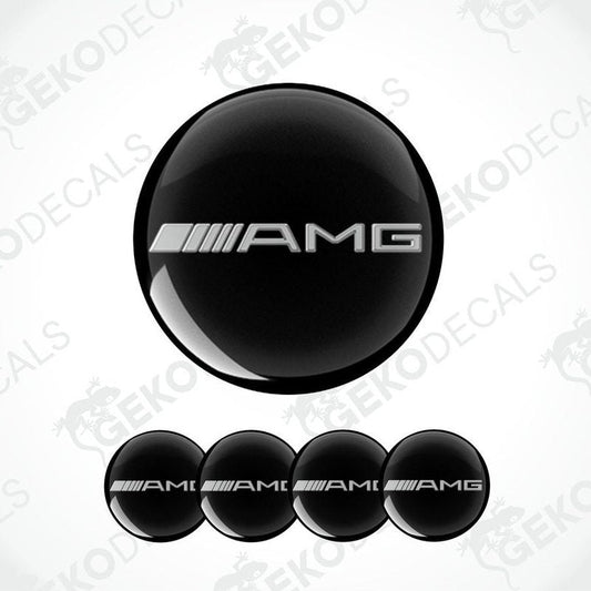 A set of four black and grey vinyl decals with the AMG logo.
