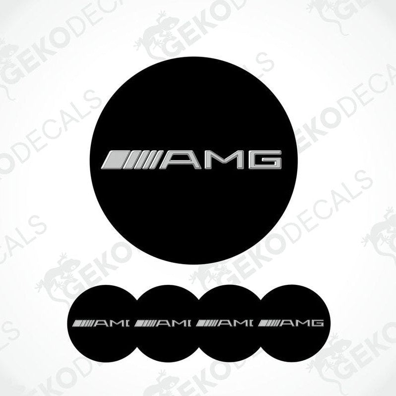 A set of four black and grey vinyl decals with the AMG logo.