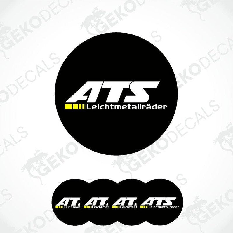 A set of four black vinyl stickers with the ATS brand logo and the text 'LECHTMETALLRÄDER'.