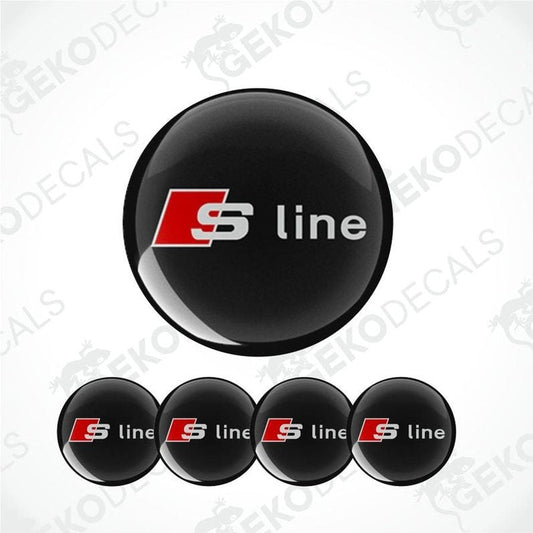 Set of four black, red, and white Audi S-line vinyl decals.