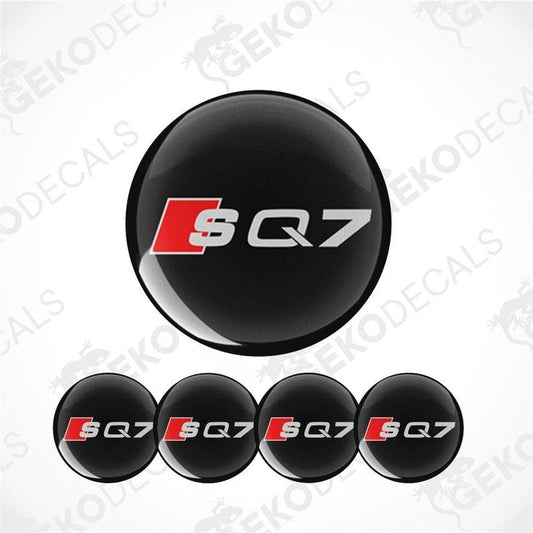 A set of four black vinyl stickers with the Audi SQ7 logo in red and white.