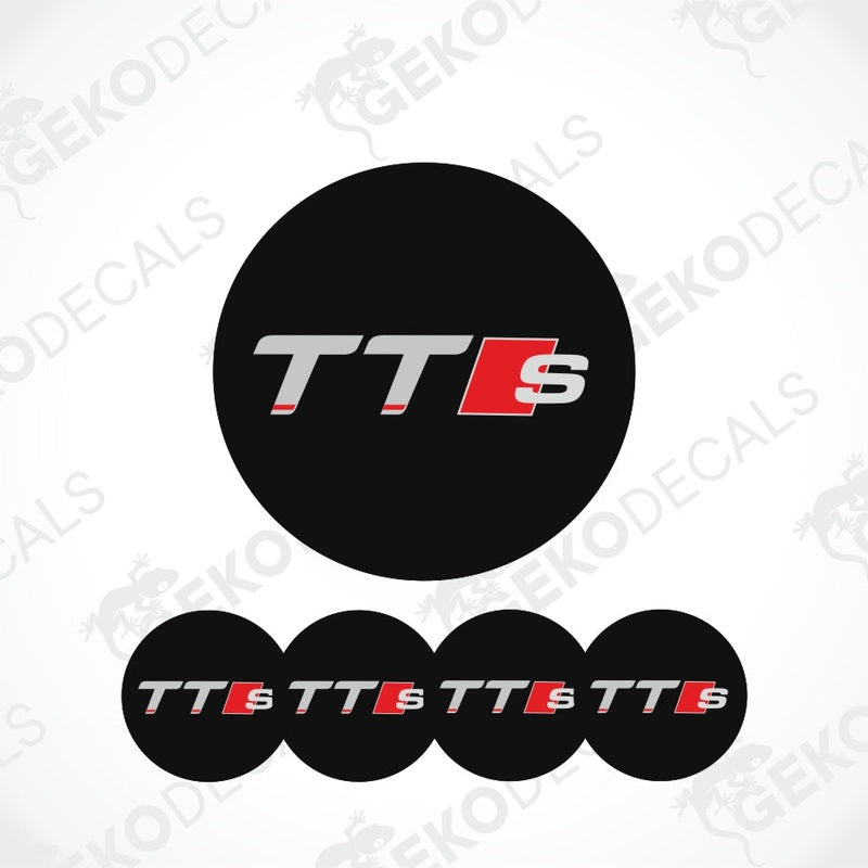 A set of four black vinyl stickers with the Audi TT S LINE logo in red and white.