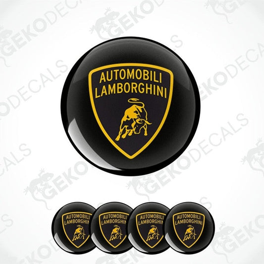 A set of four black vinyl stickers with the Automobili Lamborghini logo on them.