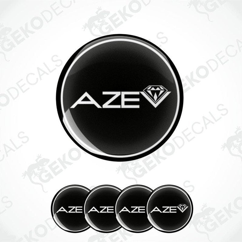 A set of four black vinyl decals with the AZEV logo in white, displayed on a white background.