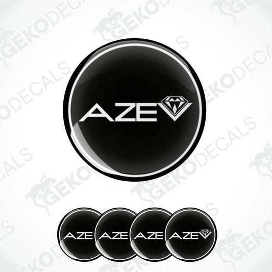 A set of four black vinyl decals with the AZEV logo in white, displayed on a white background.