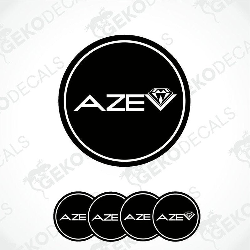 A set of four black vinyl decals with the AZEV logo in white, displayed on a white background.