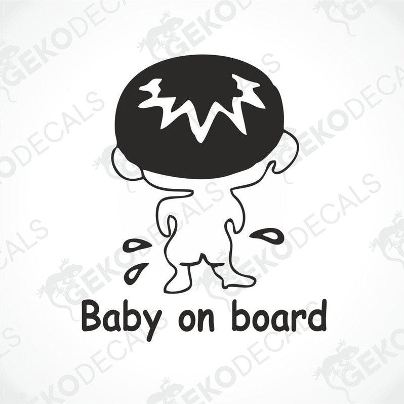 Black Baby on Board die cut car decal with cartoon baby design