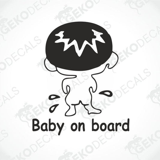 Black Baby on Board die cut car decal with cartoon baby design