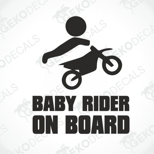 Black Baby Rider On Board die cut decal with motorcycle silhouette for car window